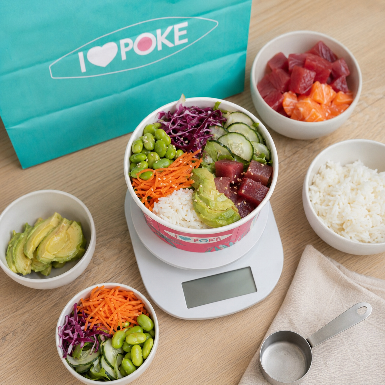 Nutritional values of a poke bowl: proteins, carbohydrates, fats, and fibers