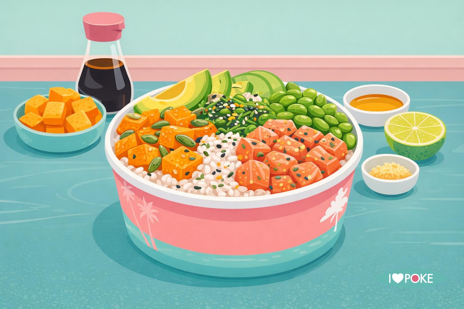 Poke bowl autunnale con zucca e salmone