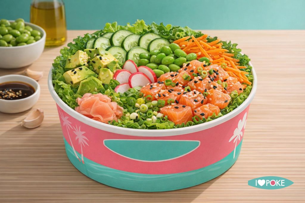 Poke bowl con base insalata e salmone