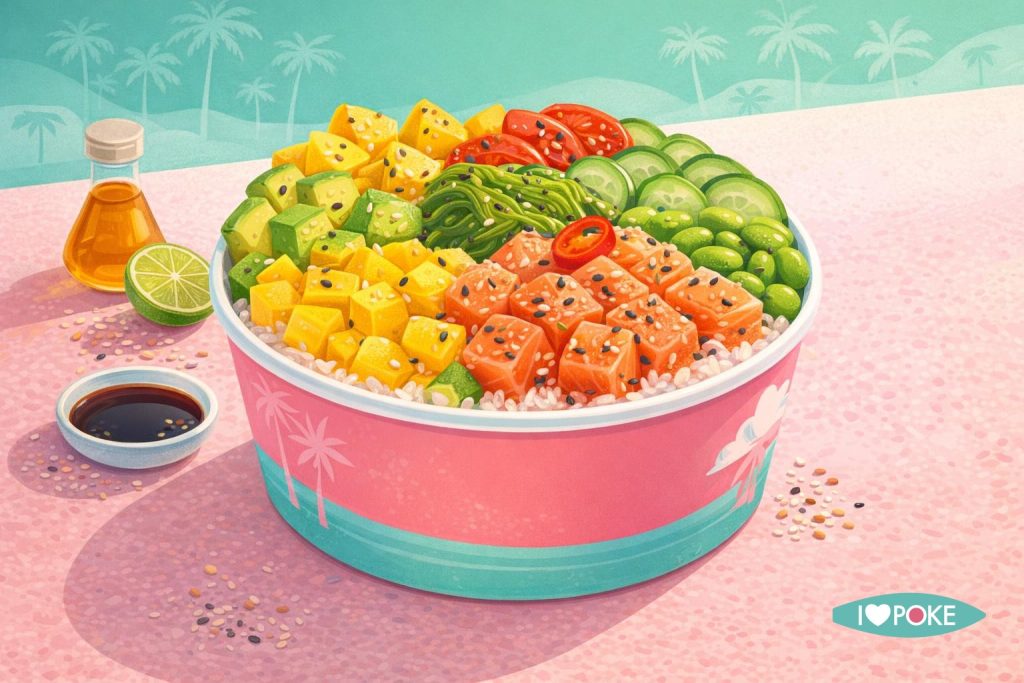 Poke bowl con frutta esotica e salmone