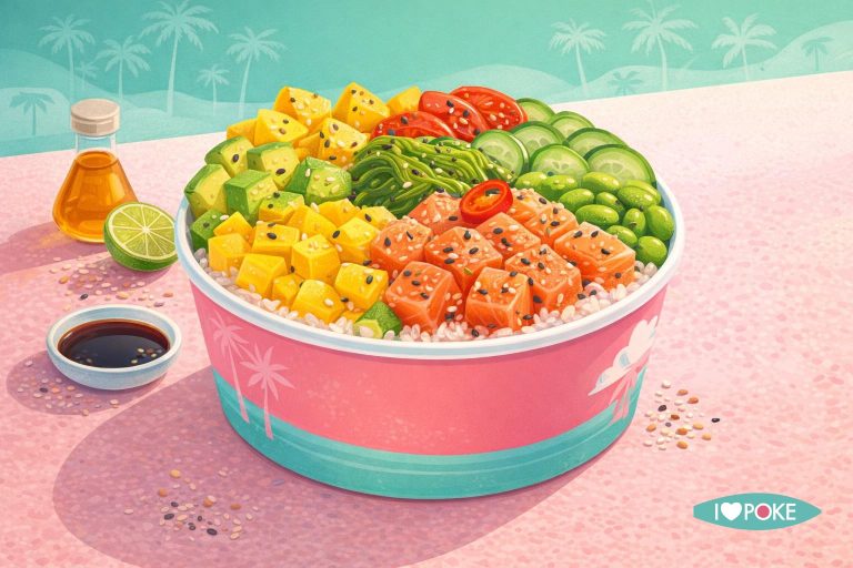 Poke bowl con frutta esotica e salmone