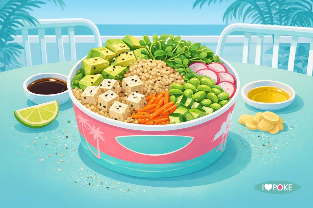 Poke bowl con quinoa e avocado