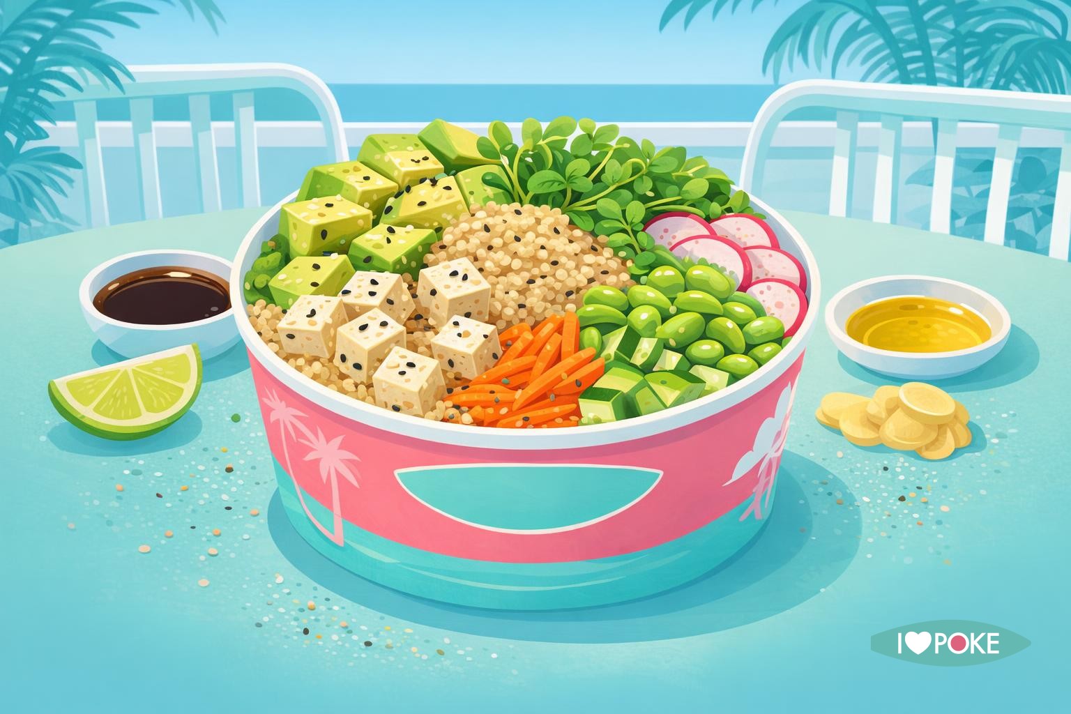 Poke bowl con quinoa e avocado