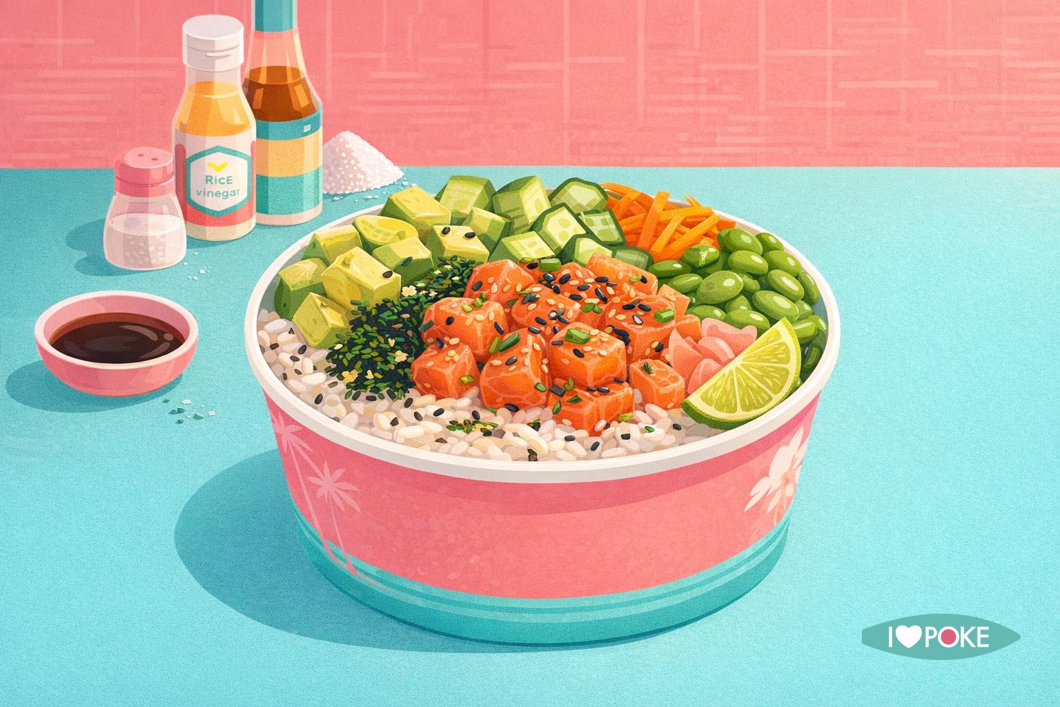 Poke bowl con riso sushi e salmone