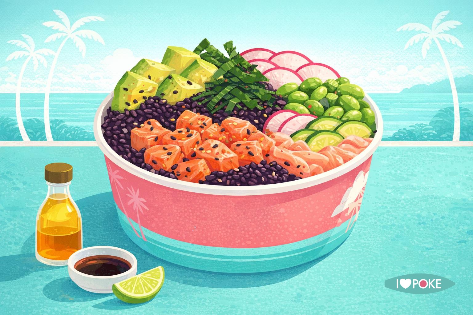 Poke bowl con riso venere e salmone