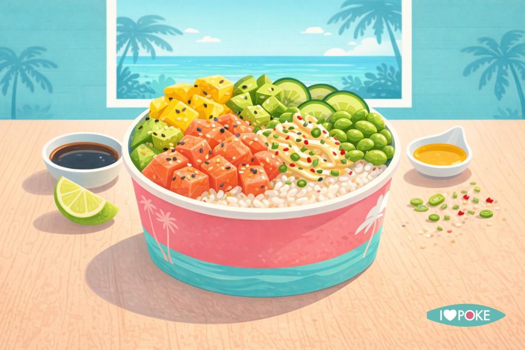 Poke bowl estiva con mango, cetriolo e avocado