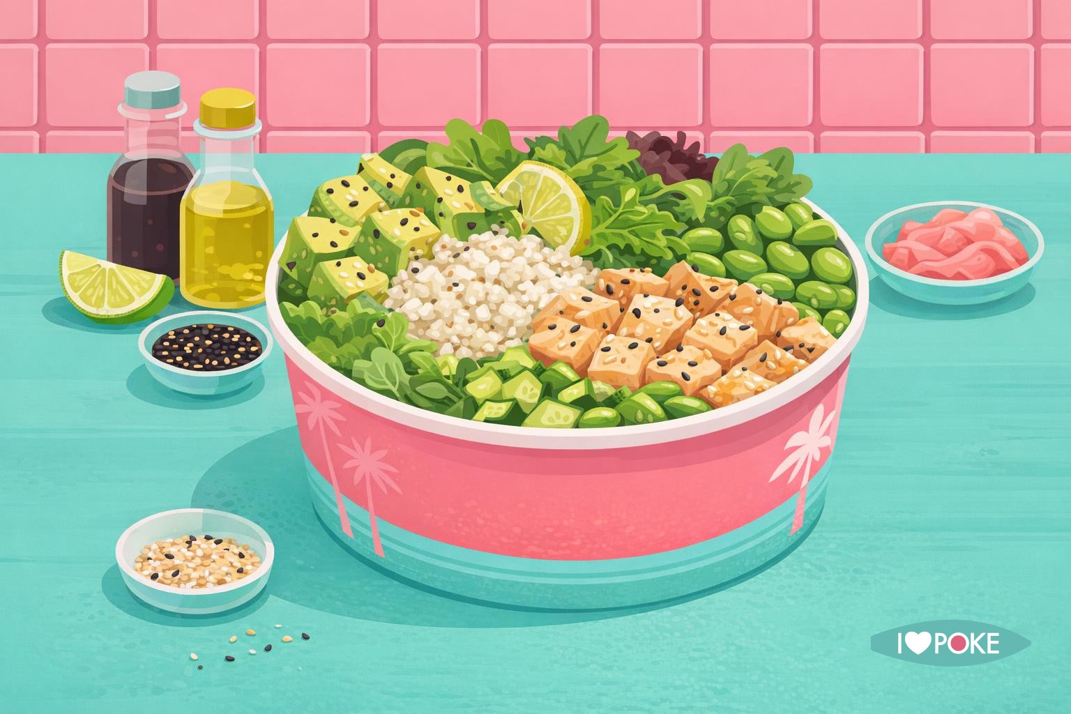 Poke bowl low carb con pollo e avocado