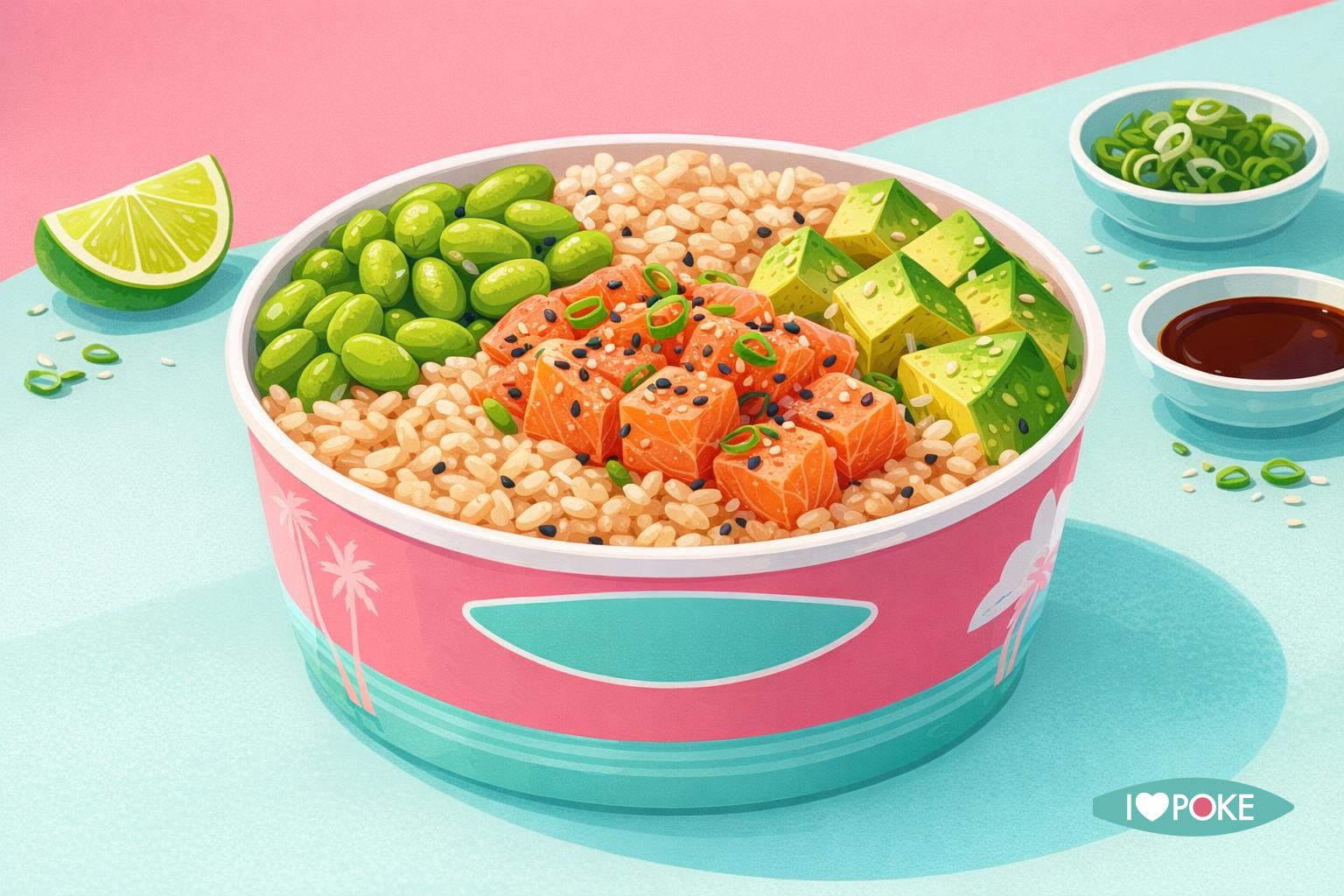 Poke bowl proteica con salmone, edamame e avocado