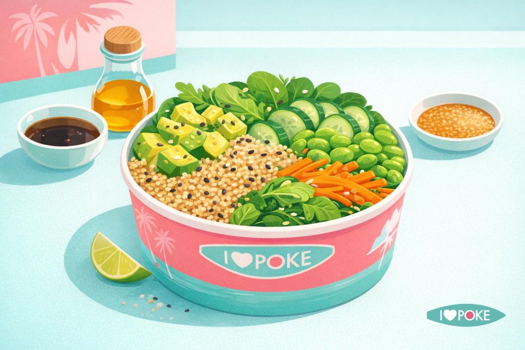 Poke bowl quinoa e avocado con edamame