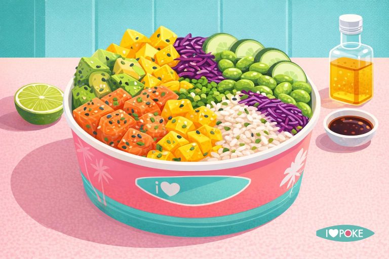 Poke bowl salmone e mango con lime