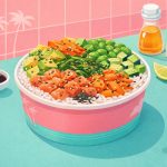 Poke bowl senza lattosio con salmone e avocado