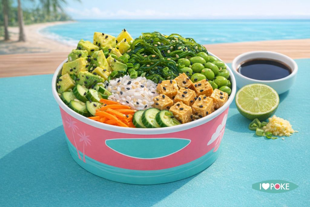 Poke bowl vegana con tofu ed edamame